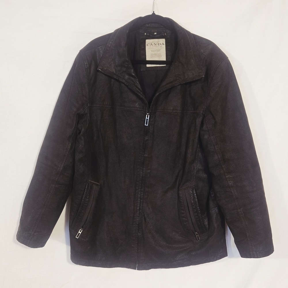 C&A CANDA Vintage Men's Dark Brown Jacket Size 52 Sueded Leather Zip Up